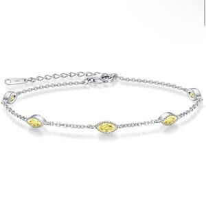 CDE 925 Sterling Silver Pink Nov Birthstone Evil Eye Bracelet, 7"-8"- Yellow